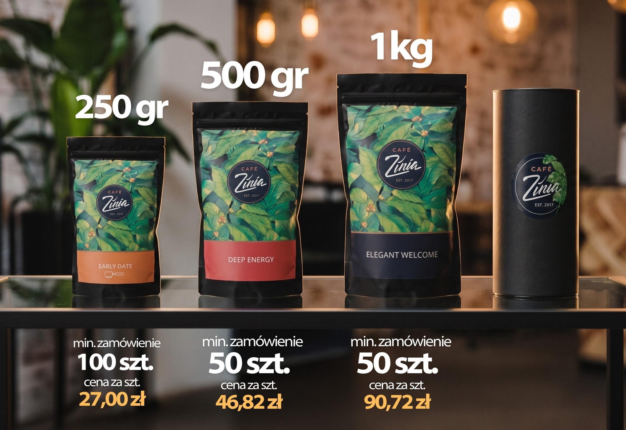 Wycena kaw z logo Café Zinia